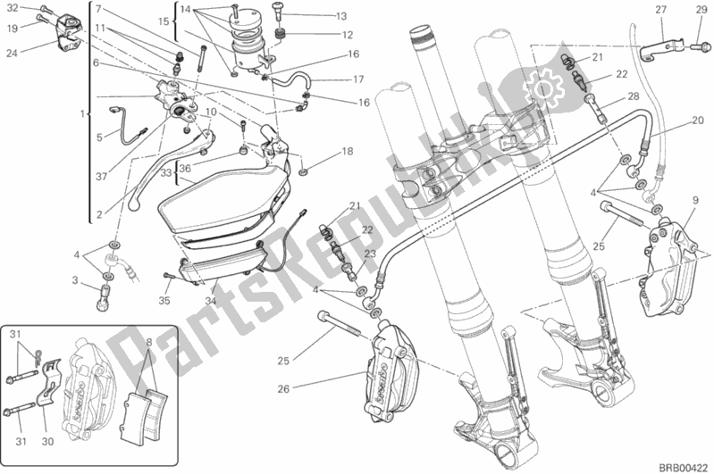 All parts for the Front Brake System of the Ducati Multistrada 1200 S Touring 2012